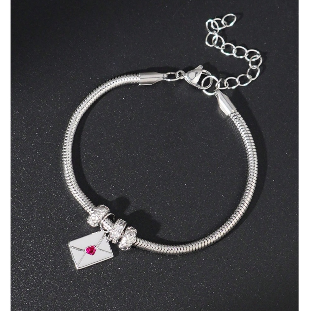 Stainless Steel Cubic Zirconia Envelope Pendant Adjustable bracelet - Picture 6 of 6